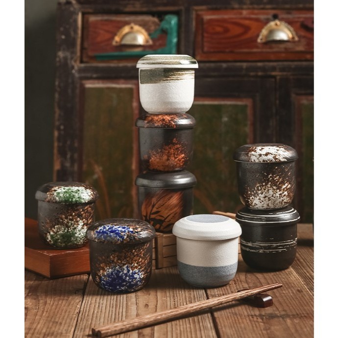 RoyalHuis Gelas Chawanmushi keramik elegant motif galaxy elegant mewah tahan panas dan microwaveable