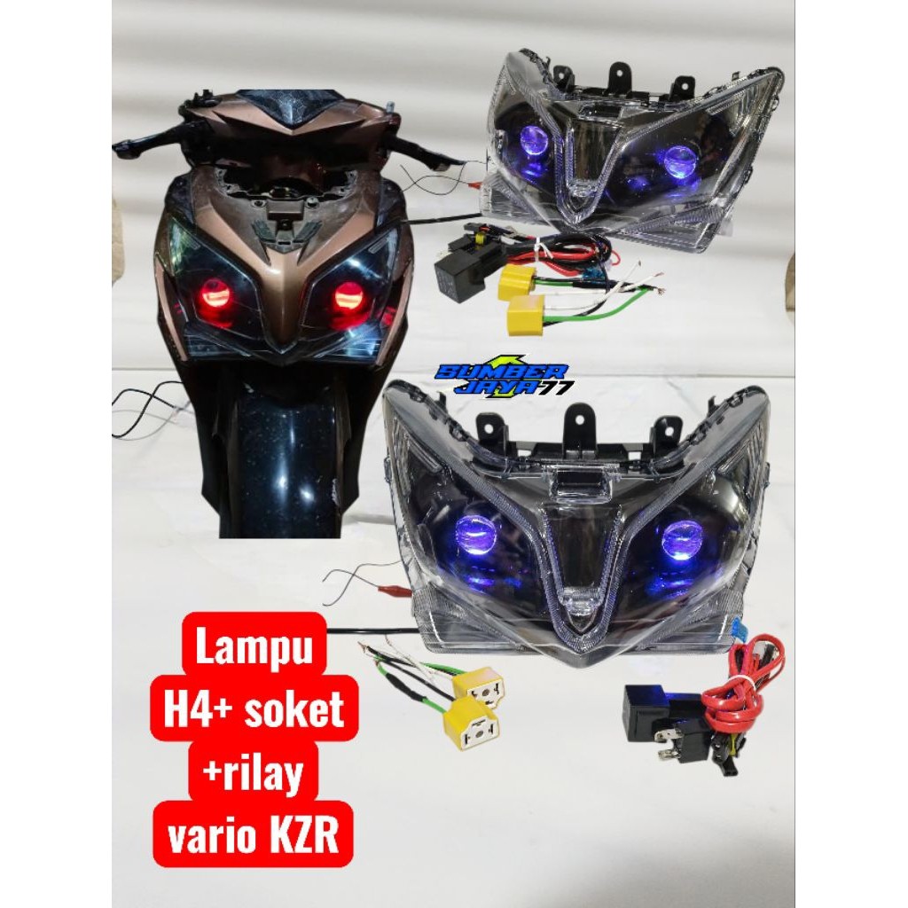 Reflektor lampu Depan Biled H4+ socket dan Rilay Vario techno  125 Kzr 2012_2015 Lengkap Reflektor t
