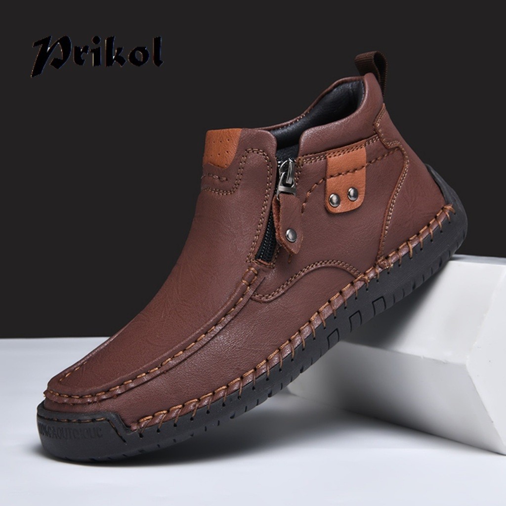 Prikol Sepatu Boots Pria Resleting Casual Tinggi Formal Kulit Asli Original Kekinian Cowok Dewasa Ke