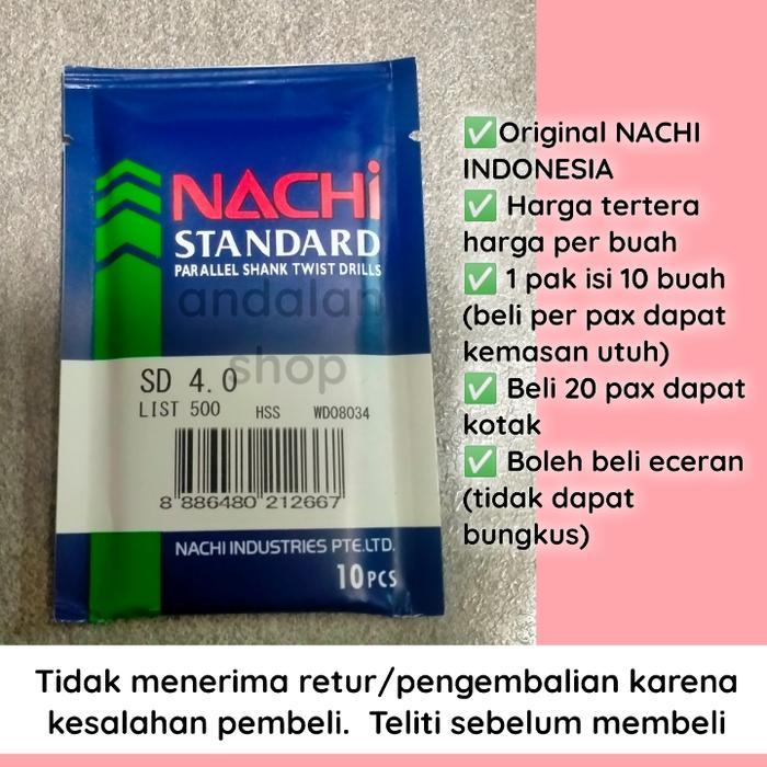 Mata bor besi 4.0mm Nachi / mata bor besi nachi / mata bor 4mm murah