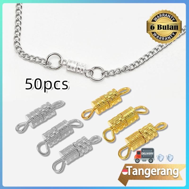 50pcs Kait Pengait Sambungan Penyambung Kalung Gelang Stainless Ulir Putar Warna Silver Gold