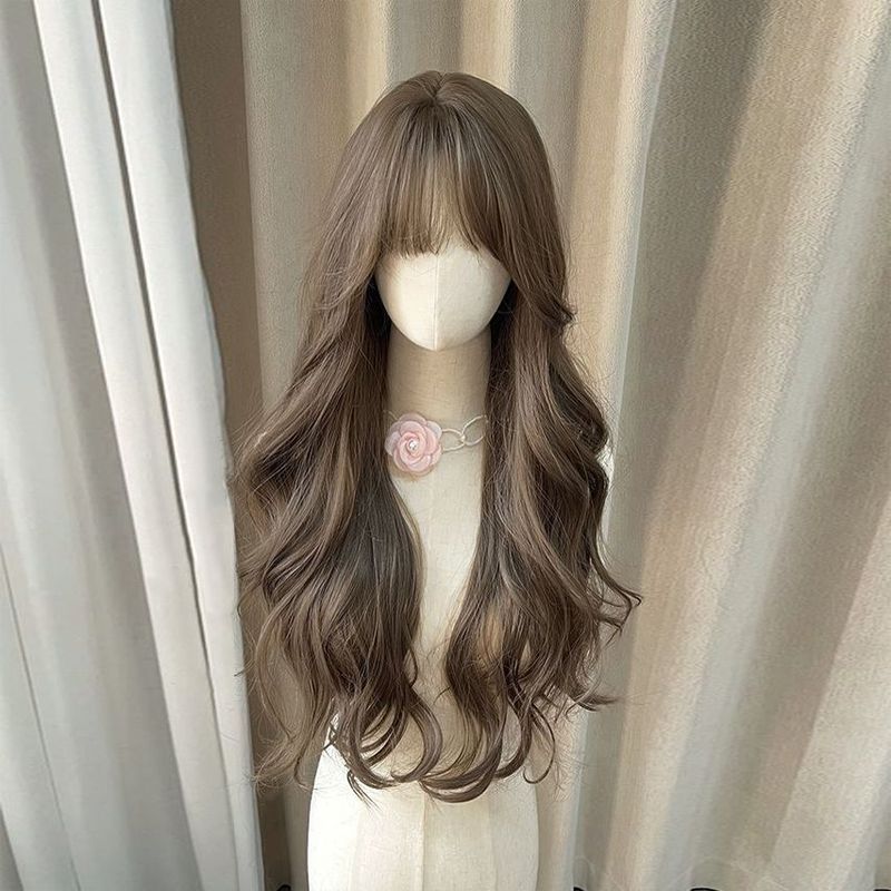Gray Brown Big Wave Long Full Head Cover Natural Wig