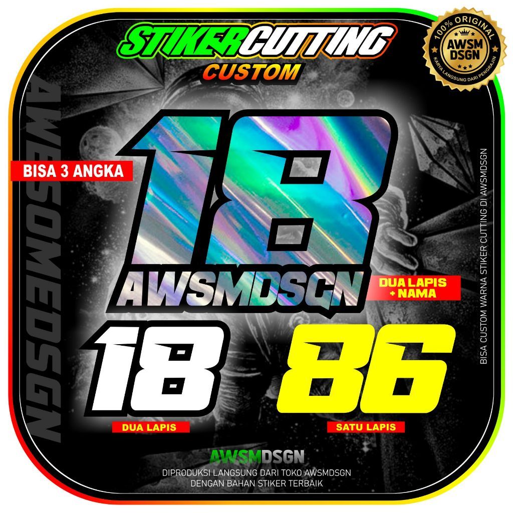 Stiker Nomor Star Sticker Decal Racing Start Request Costum Water Proof Anti Air Awet Tahan Lama