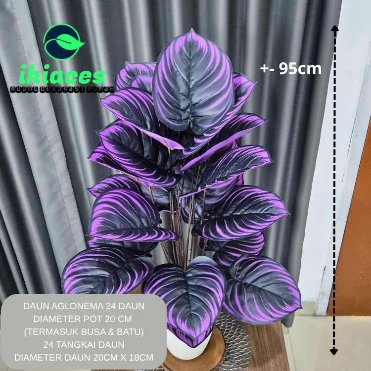 DAUN KELADI UNGU ARTIFISIAL DAUN AGLONEMA PLASTIK BUNGA HIAS PALSU TANAMAN HIAS ARTIFICIAL DEKORASI 