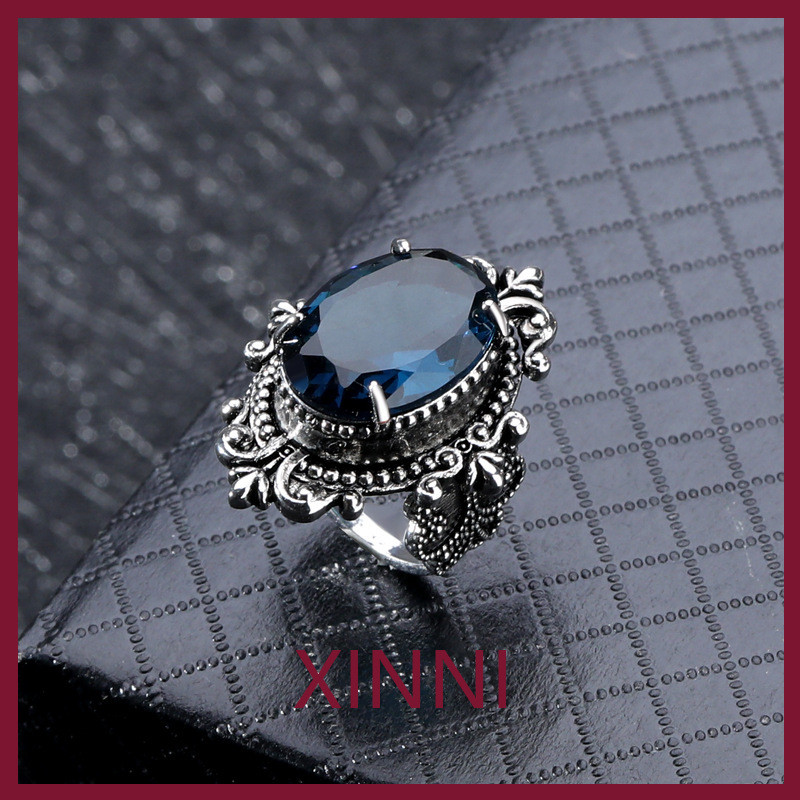 XINNI Cincin Perak S925 Topaz Biru Laut Baru