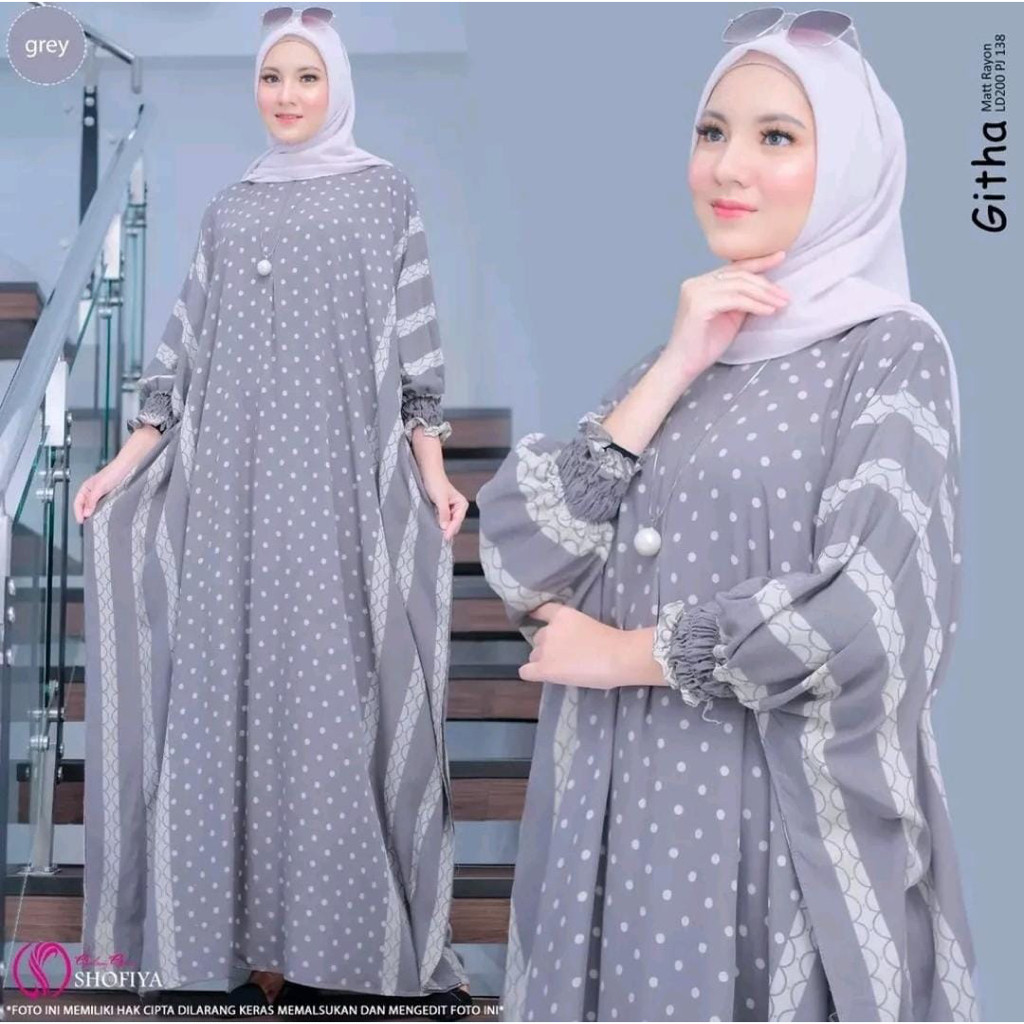 Anggi Home Kaftan Rayon Super Jumbo XXXL Busui Resleting Motif Polkadot / Kaftan Wanita / Gamis Arab