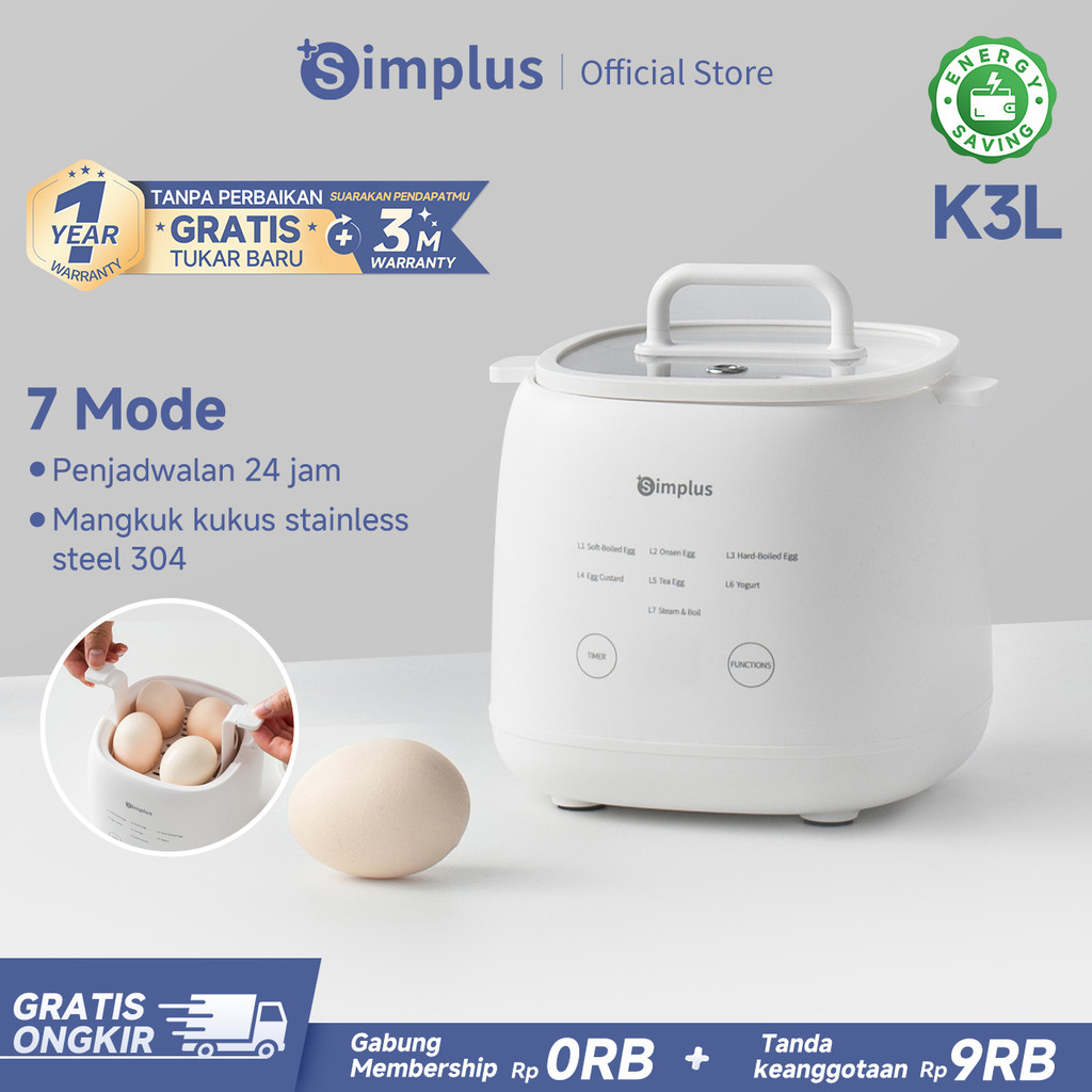 Simplus Kukusan Telur Multifungsi Pengukus Telur 7 Mode Penjadwalan 24 Jam Layar Digital