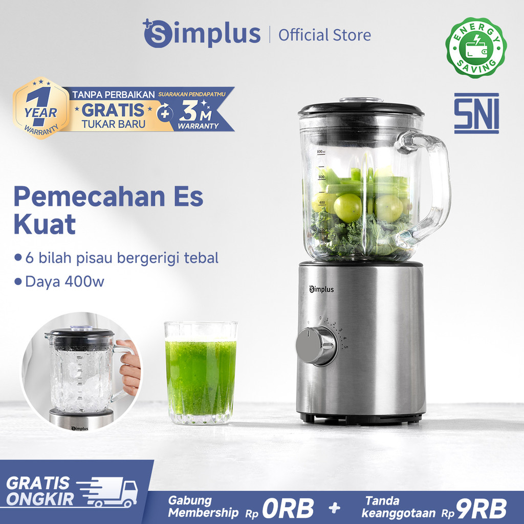 Simplus Blender 400W Makanan  5 mode pengaturan multifungsi, 6 bilah pisau stainless steel 304