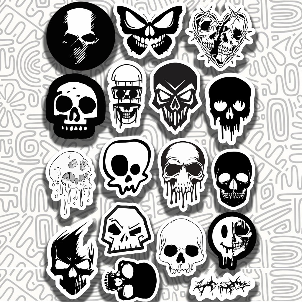 Sticker Aesthetic Tengkorak Skull Hitam Putih (BW)