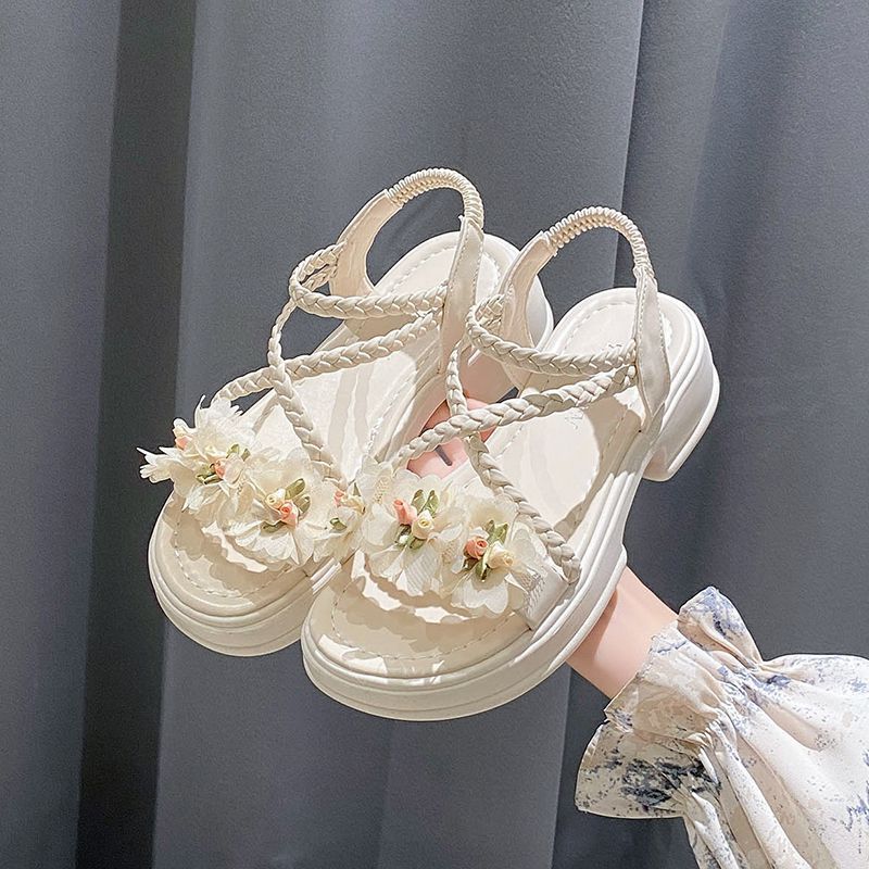 [COD]Sandal Romawi modis bergaya peri terbaru untuk wanita, sandal motif bunga.