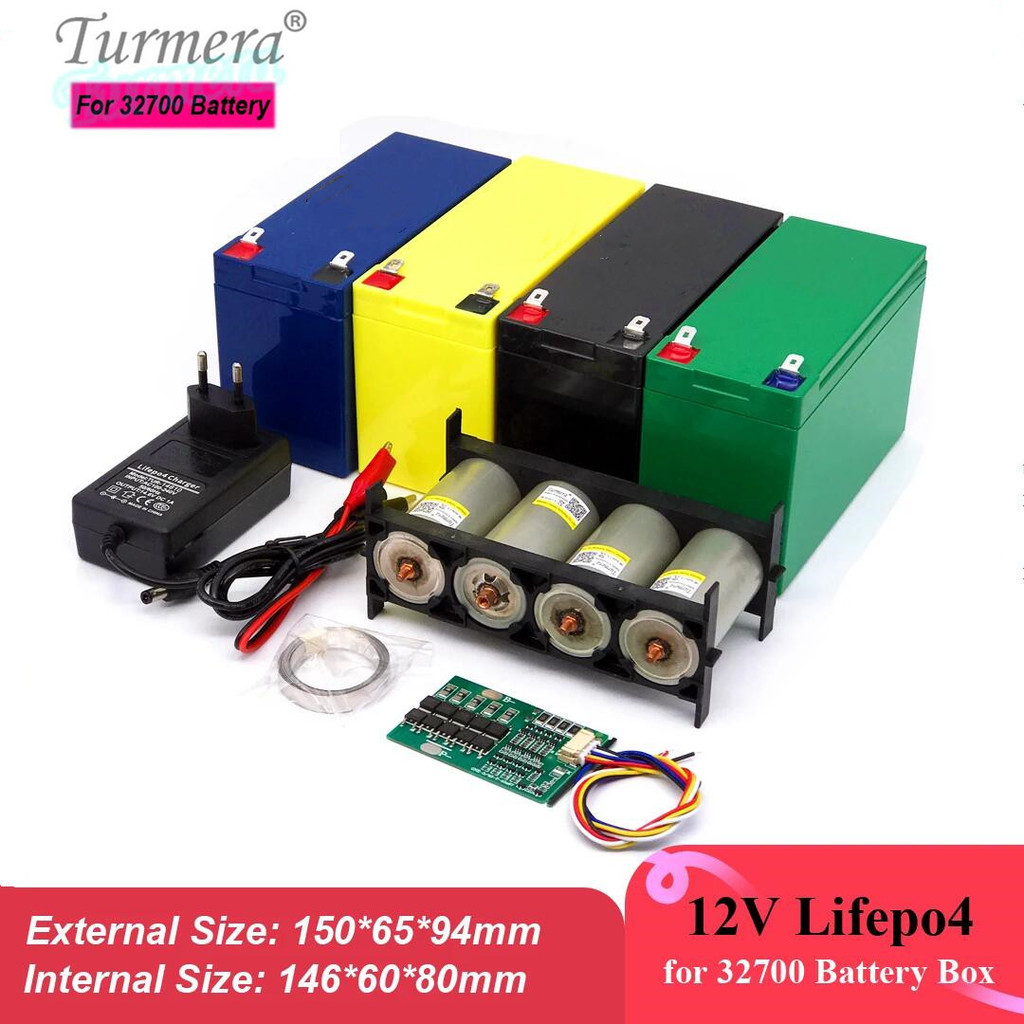 Turmera 12V 7A Lifepo4 Battery Box with 4S 40A Balance BMS 1X4 32650 32700 Holder Replace Lead-Acid 