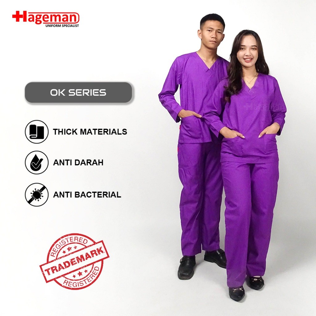 Hageman - Baju Oka Lengan Panjang Warna Ungu / Baju Medis / Seragam Medis / Seragam Perawat