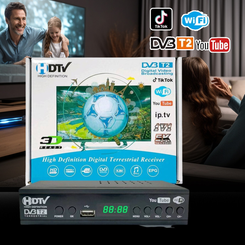 STB TV Digital DVB-T2 WiFi 1080P Full HD Receiver Decoder TV Digital Akses Internet Nirkabel Output 