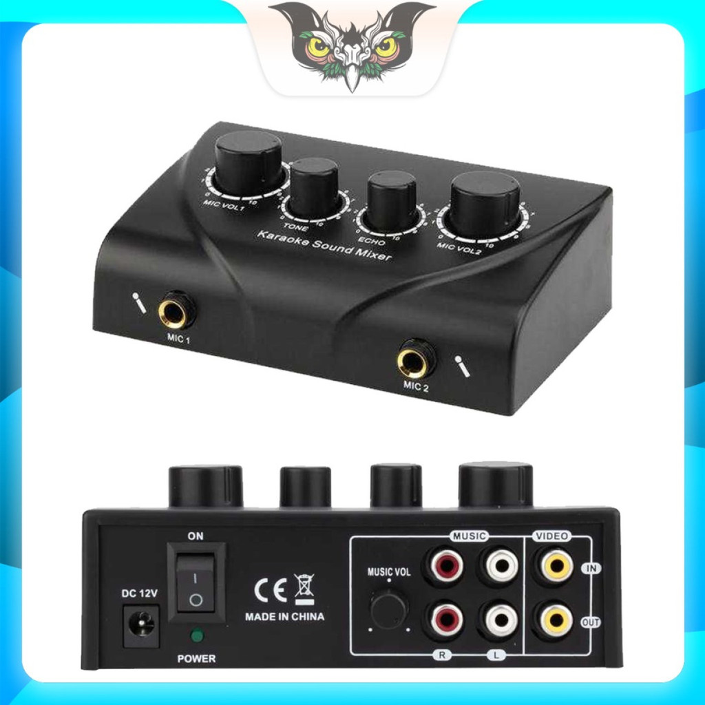 Mixer Audio Echo Tone Karaoke Mini Portable 2 Channel Microphone 3W