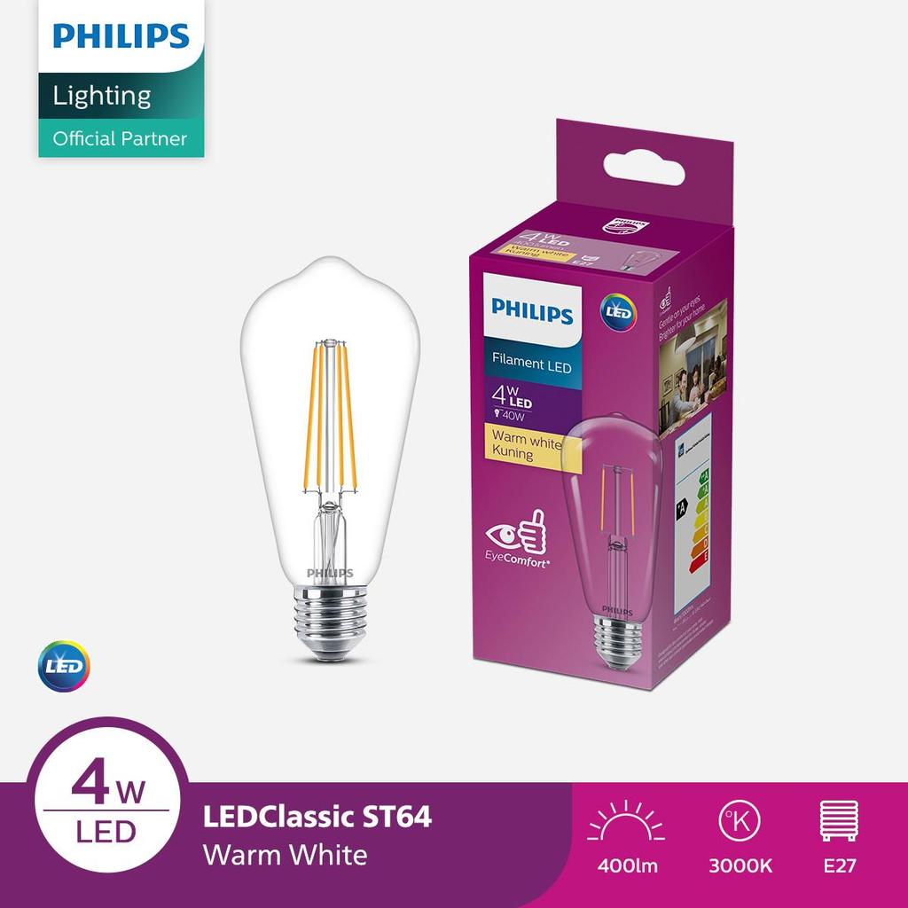 Lampu Philips Filament Bohlam LED Classic 4W ST64 E27 Kuning