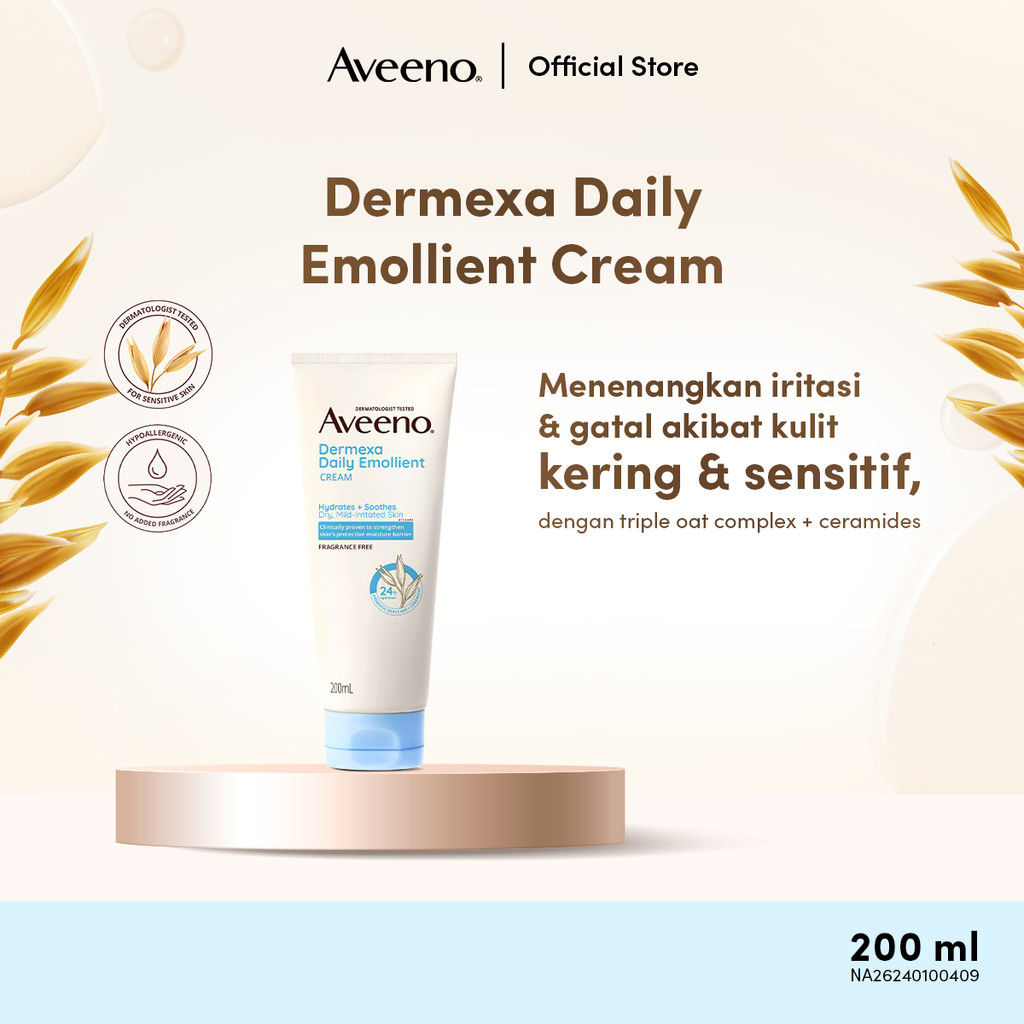 AVEENO Dermexa Daily Emollient Cream 200g - Lotion Pelembap untuk Kulit Sensitif, dan Kering dengan 