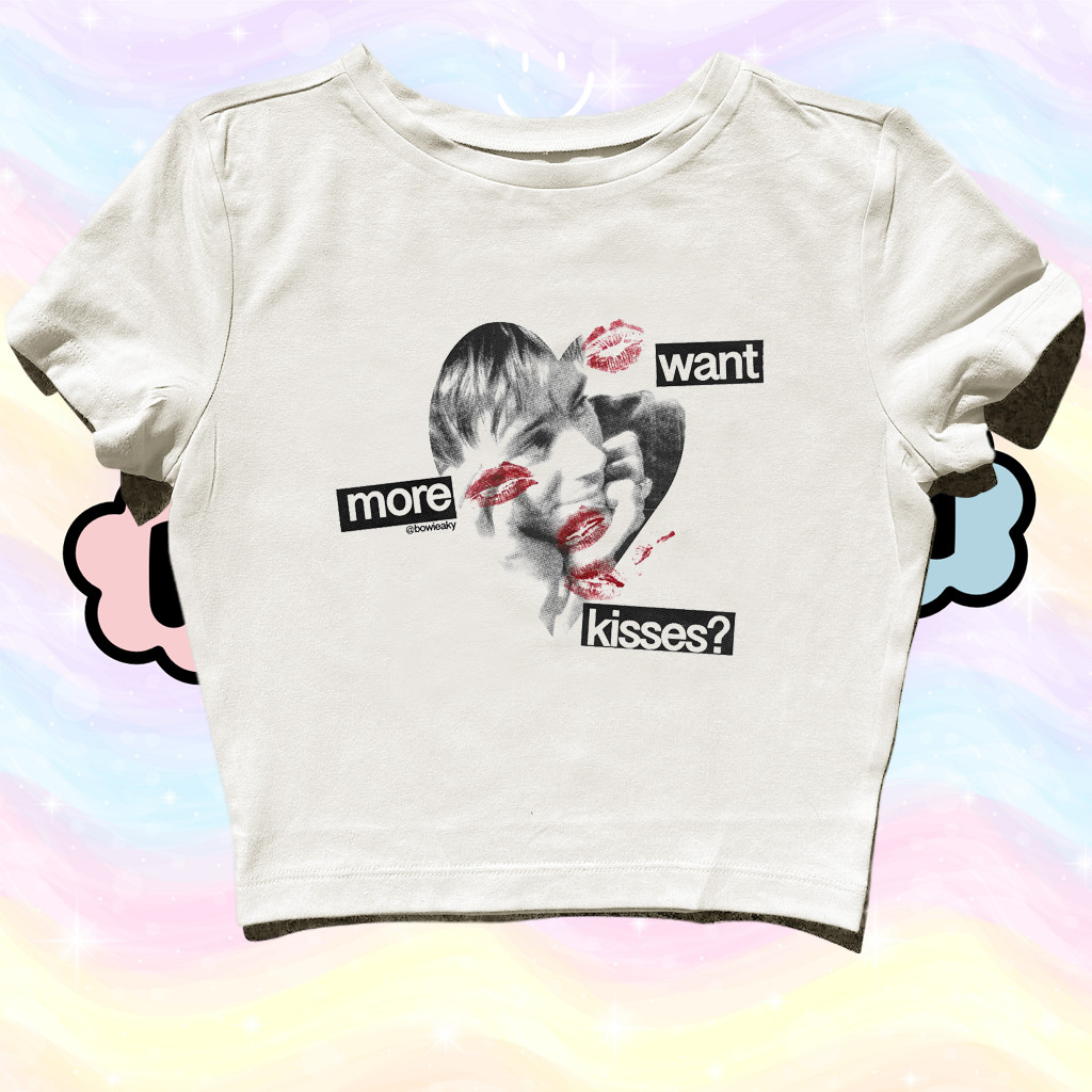 | CROP TOP DAVID BOWIE WANT MORE KISSES | GRUNGE | Y2K | METAL | VINTAGE | ANIME | BAND | KPOP | ROC