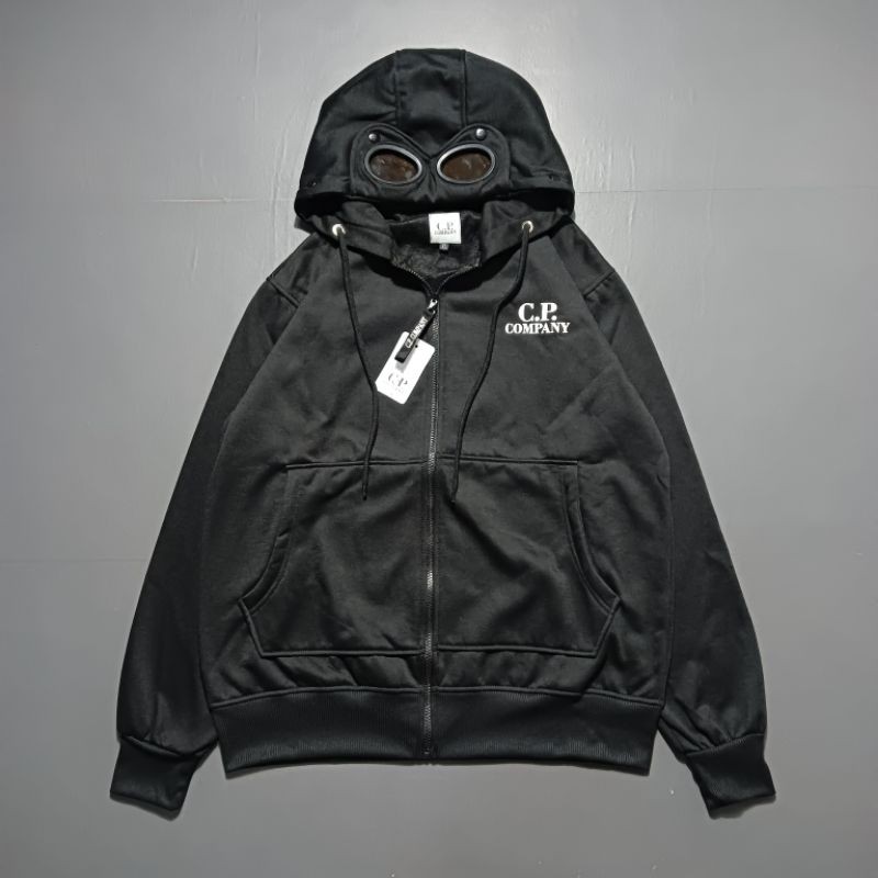 Jaket Goggle CP Casual Football Hitam Fleece Cotton