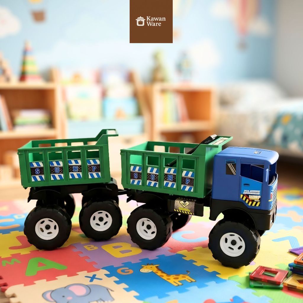 KAWANWARE - MAINAN MOBILAN TRUCK BOX DUA GANDENG DENGAN SEKOP TRUK 8 RODA BX45