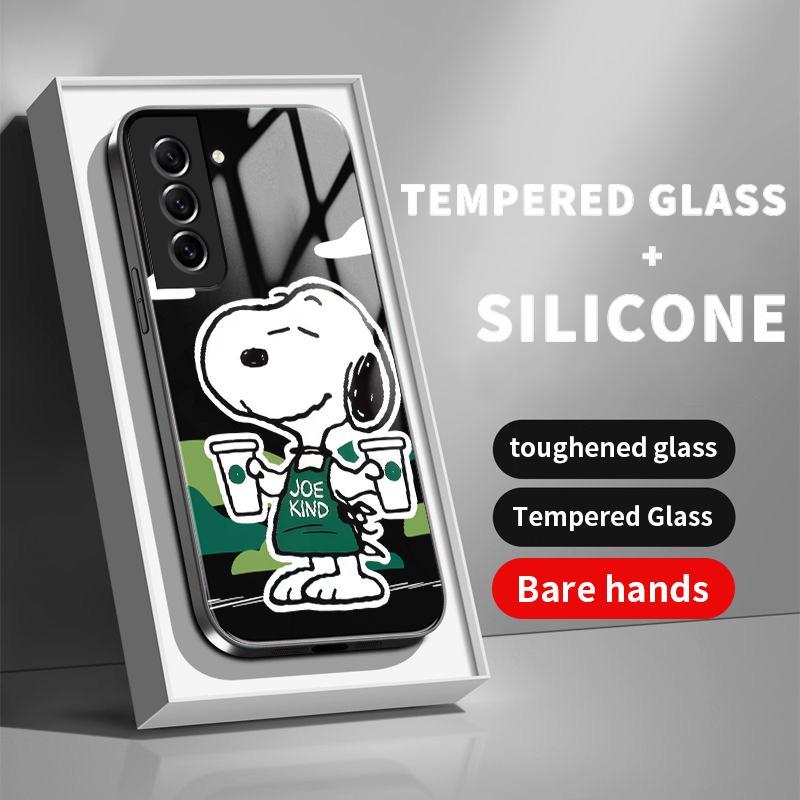 Softcase Glass Case For Samsung S21 FE 5G Plus Ultra S8 Silicon Cartoons Snoopy Hard Cover