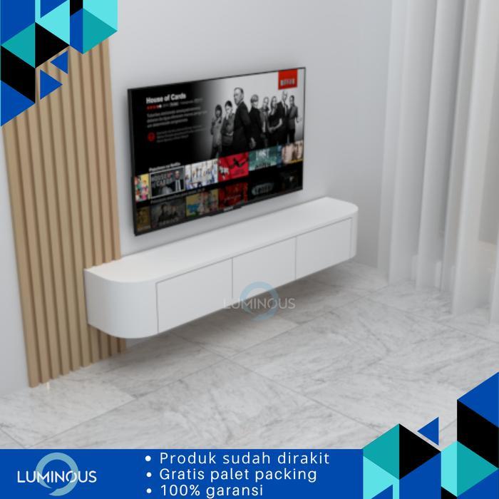 Meja TV lengkung gantung Rak TV minimalis modern Nayra - Putih full, 80cm