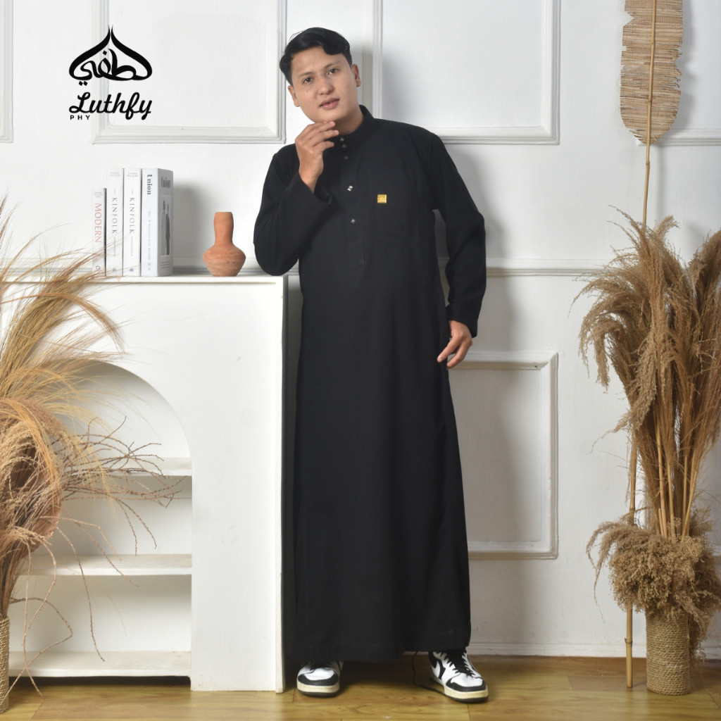 Jubah Slimfit Pria Bahan Jetblack Gamis Pria Hitam Elegan