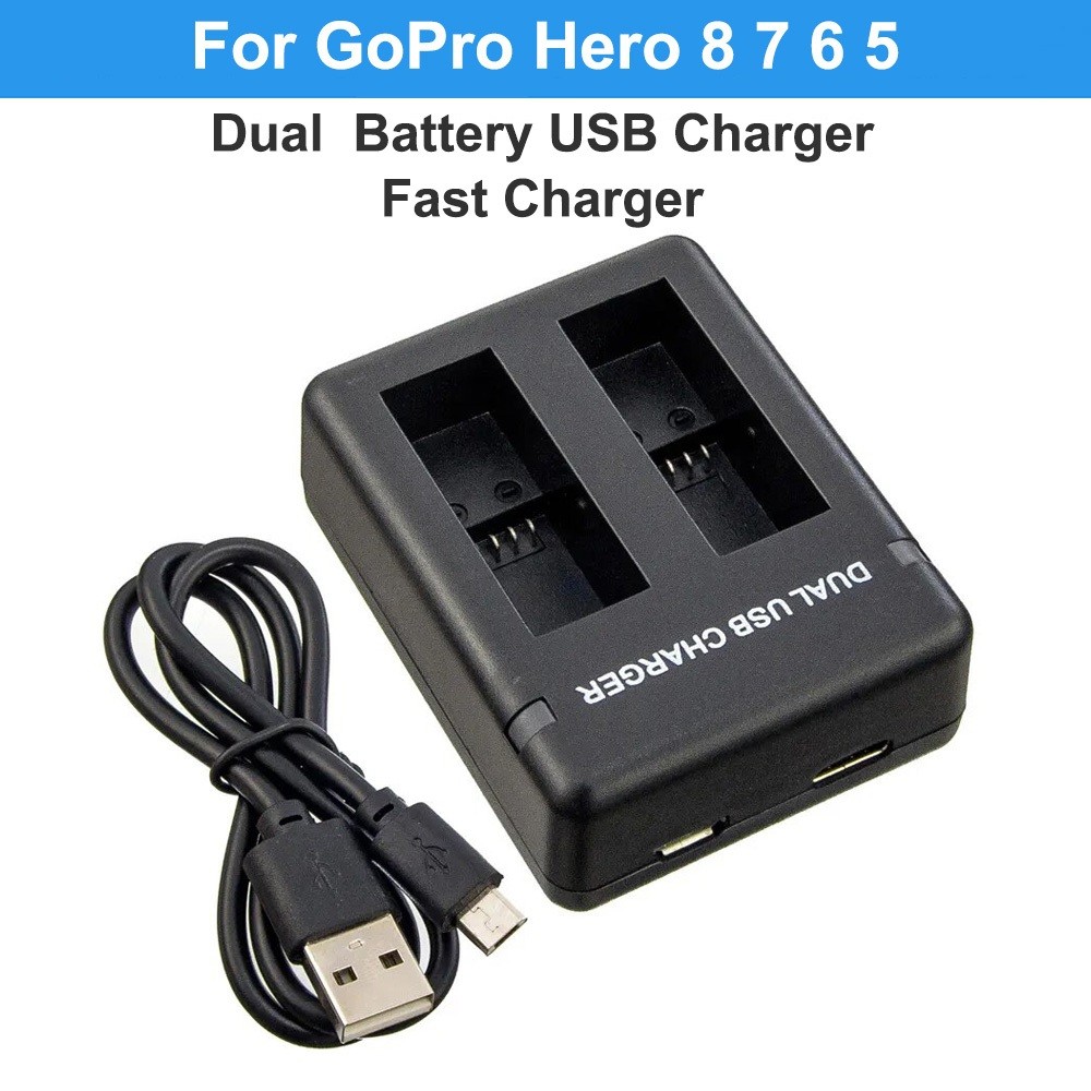 GoPro Dual Battery Charger Fast Charger untuk GoPro Hero 8 7 6 5 Black Action Kamera