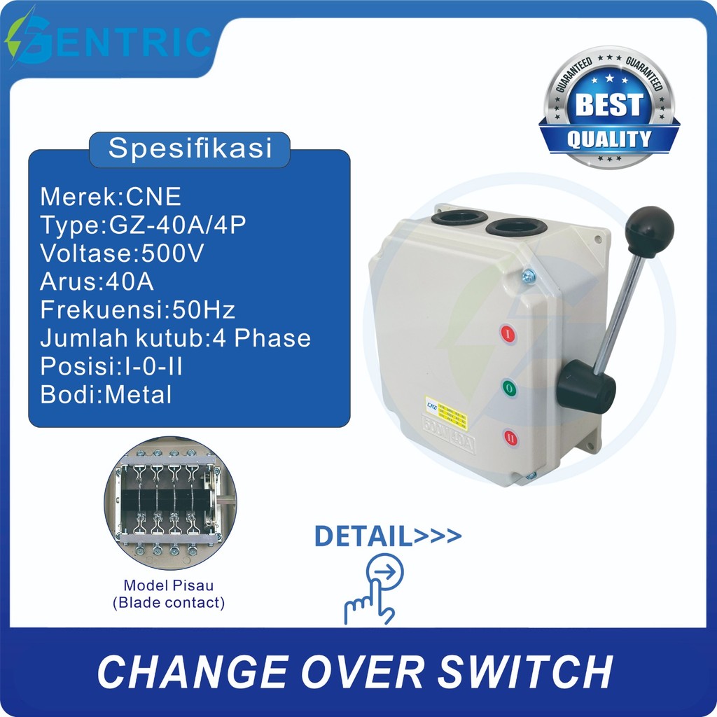 COS MODEL PISAU CHANGE OVER SWITCH MANUAL SAKELAR GZ-40A 4P I-0-II (ON-OFF-ON). BEST QUALITY