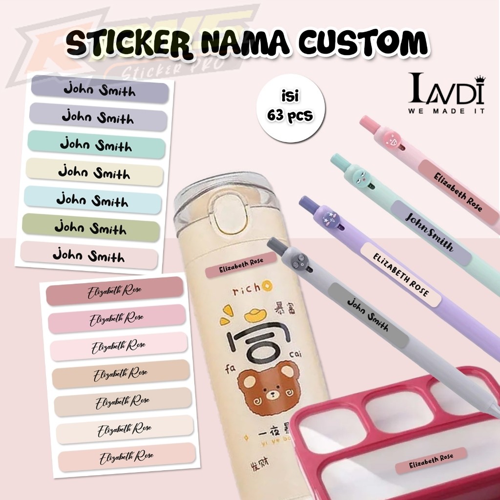 Sticker Label Nama Custom Waterproof Pensil Botol Anti Air Aesthetic