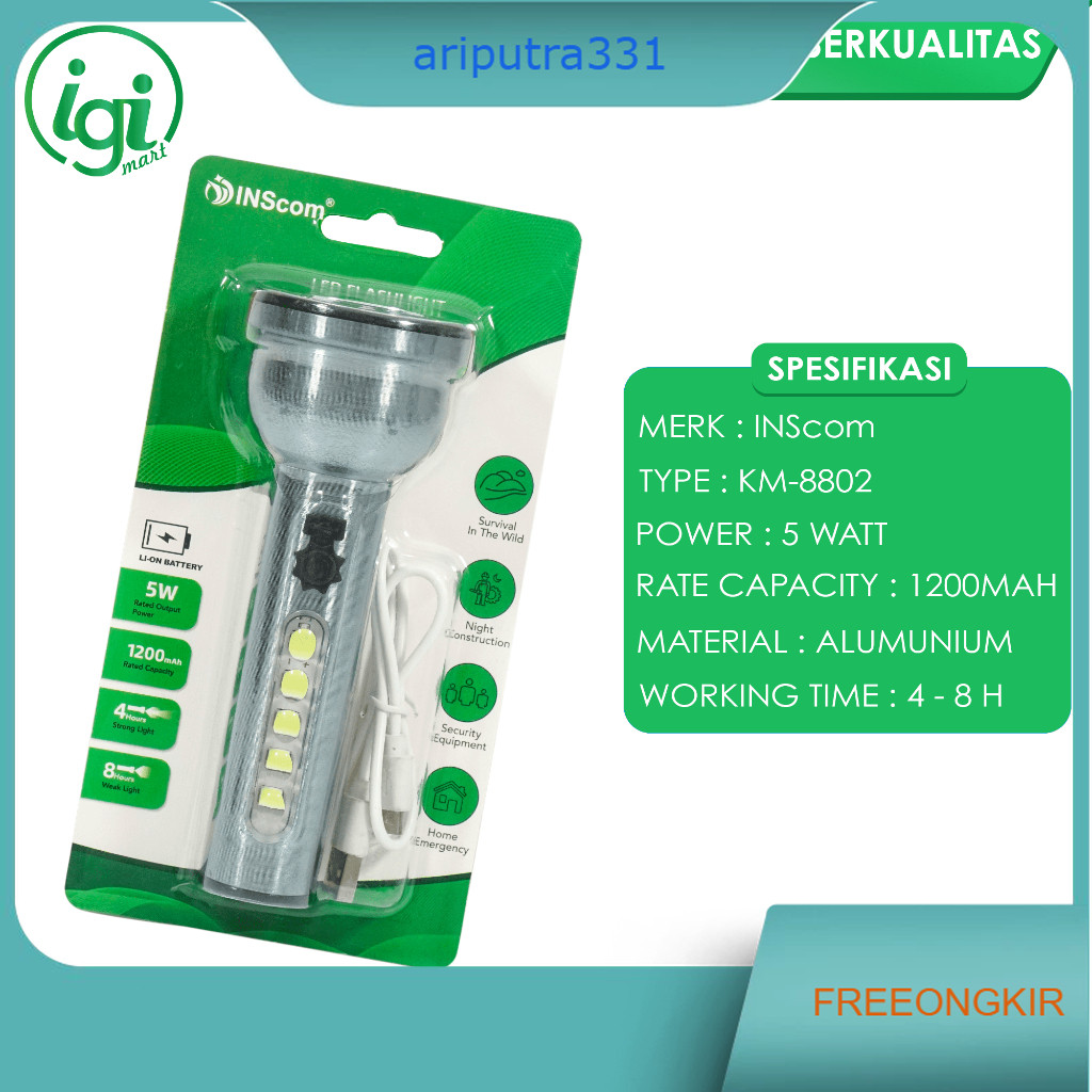 SENTER FLASH LIGHT ALUMUNIUM LED SUPER BRIGHT OUTDOOR RECHARGEABLE