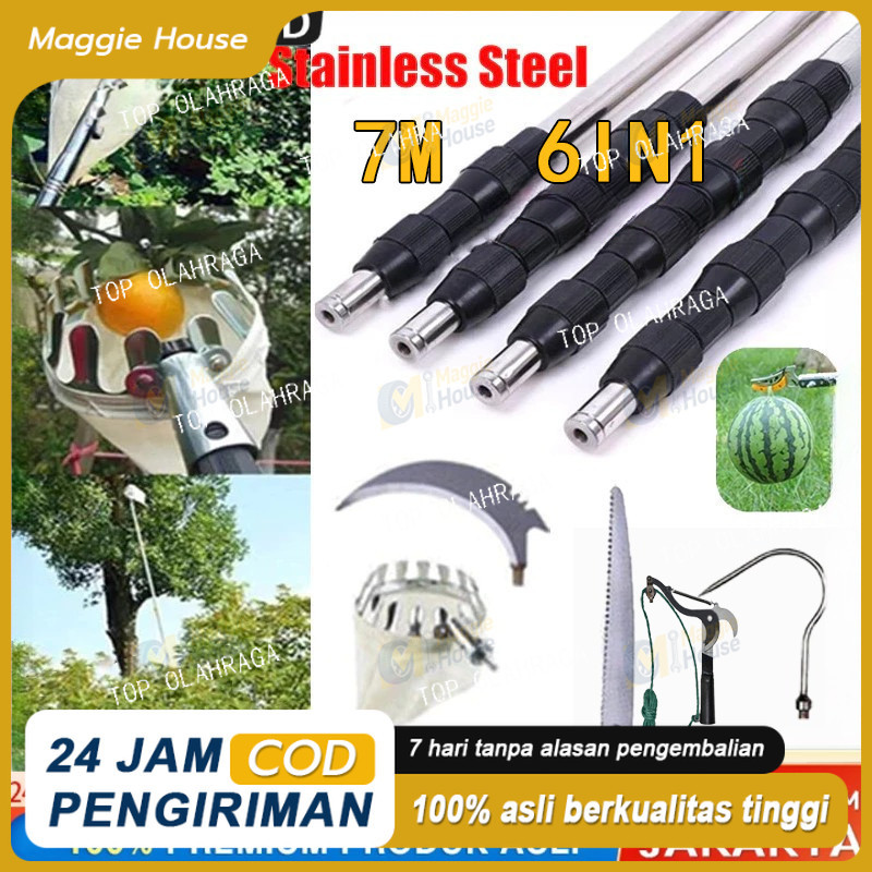 Stok Ready  6 Set 7M Alat Pemetik Buah Alat Berkebun Pemetik Buah Tongkat Teleskopik Jaring Buah Ton