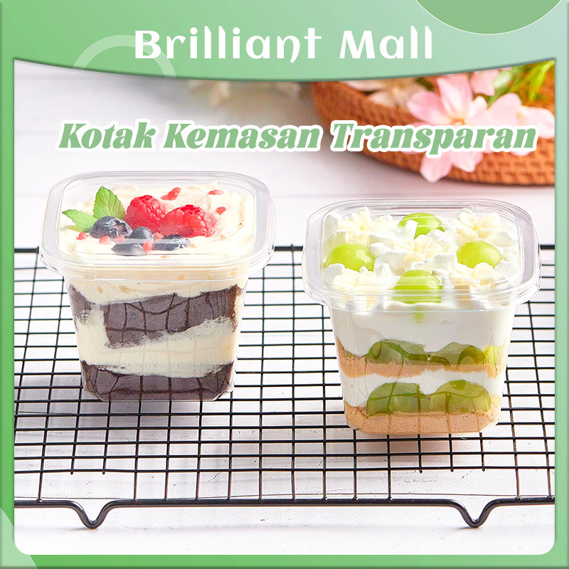 Korean Dessert Box Kotak Tinggi Premium Cup Kotak Dessert Tiramisu Salad Puding-Kotak Persegi + Garp