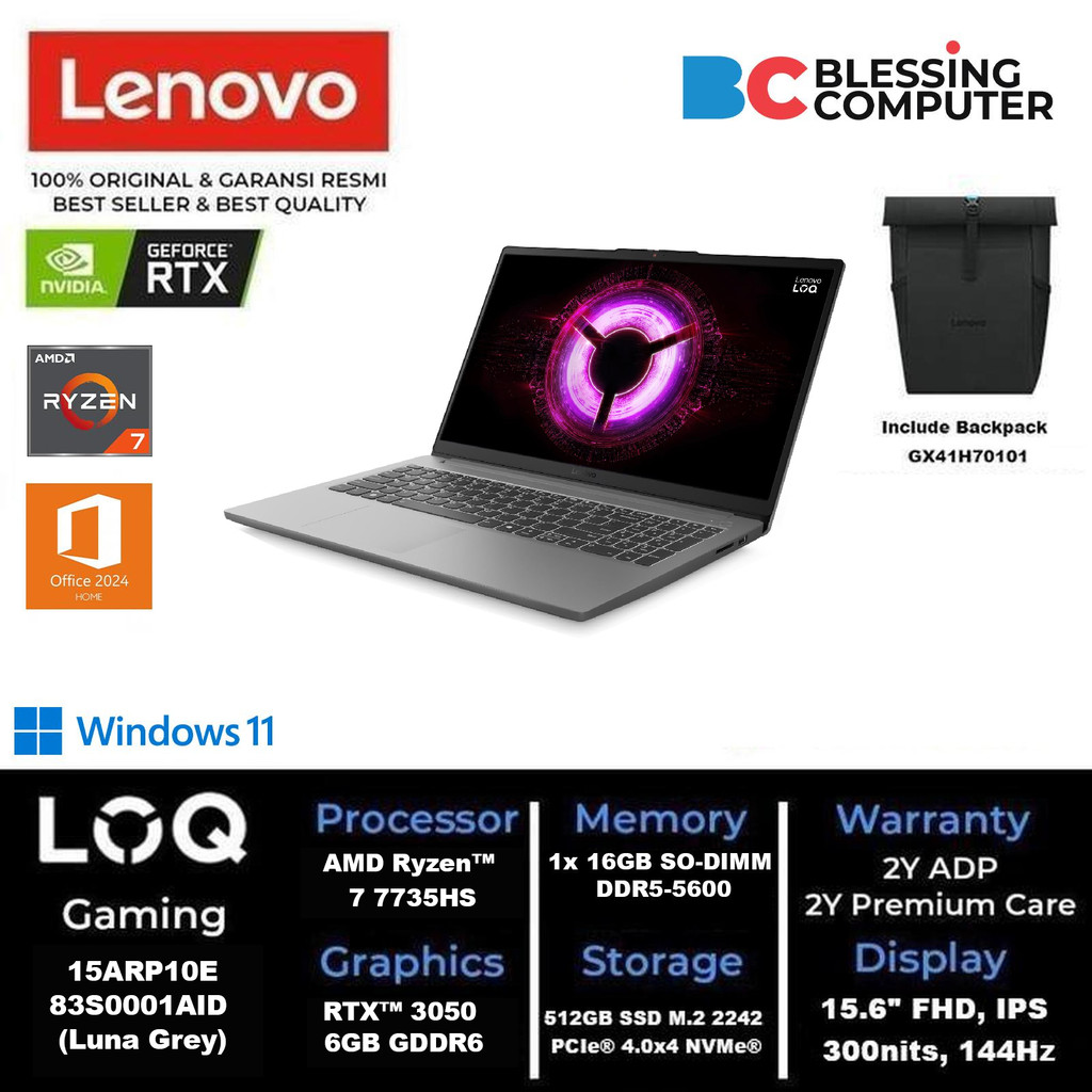LENOVO LOQ 15ARP10E 83S0001AID Ryzen 7 7735HS 16GB 512GB 3050 W11 OHS M365 Luna Grey
