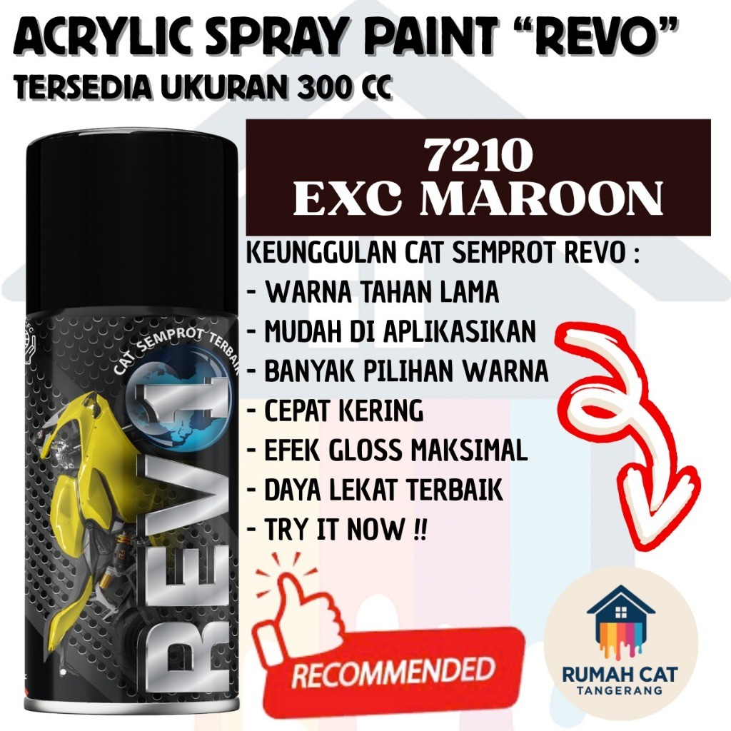 Cat Semprot Acrylic Revo Exclusive Maroon / Merah Maroon Solid 7210 - Pilok Pilox Akrilik
