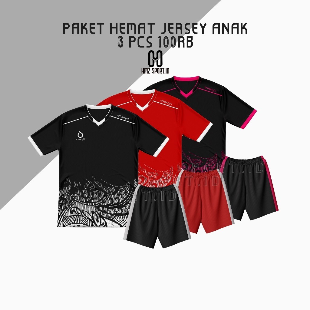 3 PCS 100 RB paket hemat setelan jersey anak terbaru sd smp promo bola futsal volly badminton