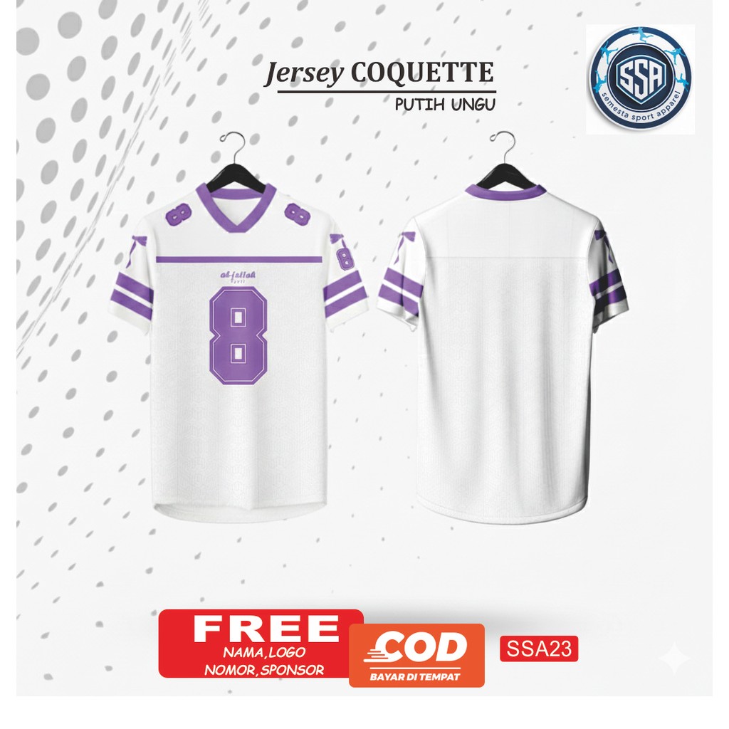SSA23 JERSEY COQUETTE RIBBON KOREAN GIRL PUTIH UNGU / JERSEY FUTSAL / VOLY / TENNIS GRATIS NAMA