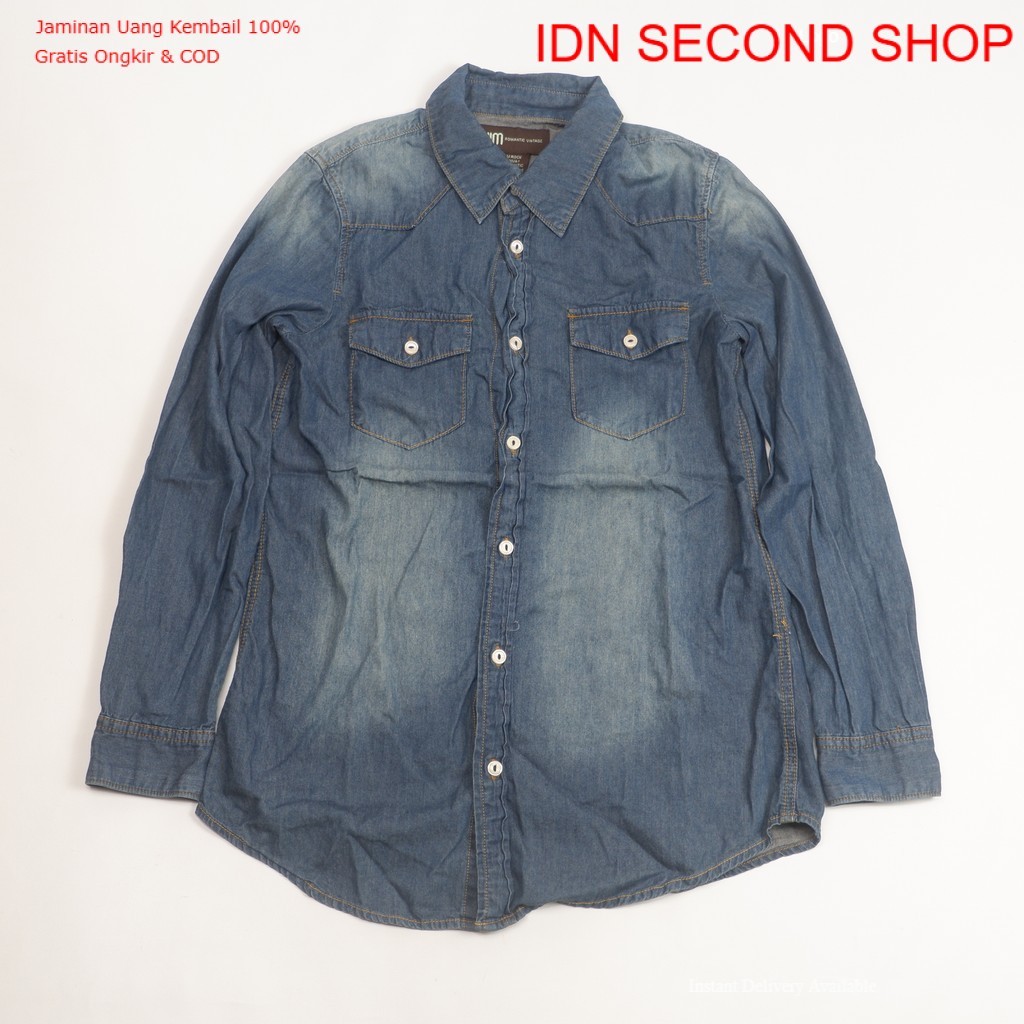 J-VIM Romantic Vintage Denim Shirt Women Button Down Washed Blue - Preloved