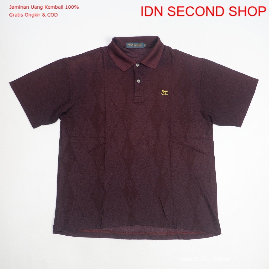 Wonhu Burgundy Pattern Polo Shirt Classic Casual Tee - Preloved