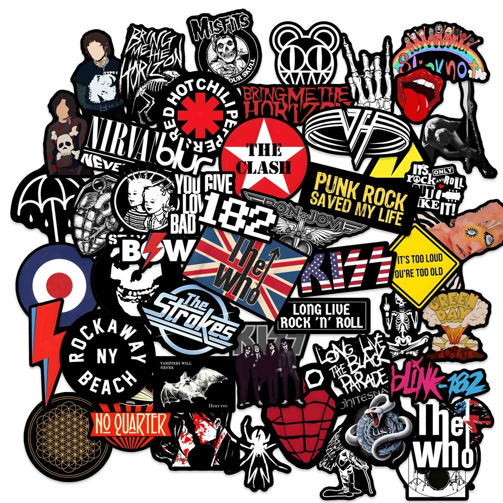 Stiker Rock Band Hitam 50 Pcs St106 Rock Band Sticker