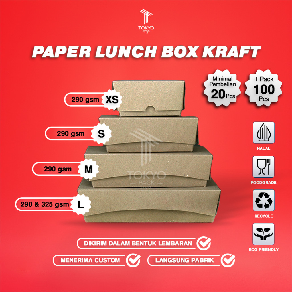 PAPER LUNCH BOX BAHAN KRAFT/LUNCH BOX PAPER COKLAT SIZE M , L , S , XS