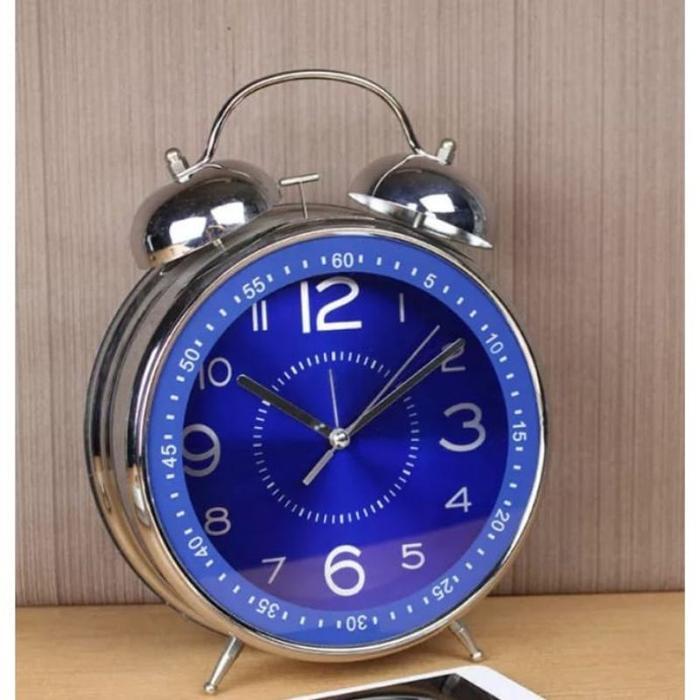 JAM BEKER BESAR BESI CRHOME/ JAM ALARM WEKER MEJA/ALARM CLOCK - JUMBO BIRU