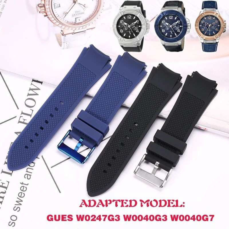 Rubber Strap Jam Tali  Guess W0247G3 W0040G3 W0040G7 RIGOR 22mm BIRU HITAM RUBBER KARET