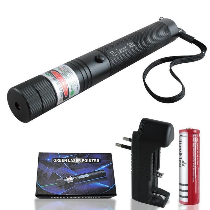 Suksestech Laser Senter Pointer Hijau Re Dengan Batre Dan Tempat Cas Batrai Berbahan Aluminium- Sent