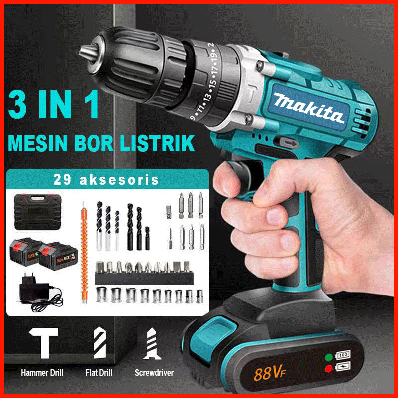 bor listrik 88vf Mesin bor 2baterai cas 10mm bor listrik murah bor tangan baterai besi tembok Beton 