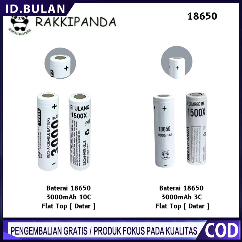 RakkiPanda - Baterai Cas 18650 Flat Top 3000mAh / Baterai HP RakkiPanda Rechargeable 18650 Flat Top 