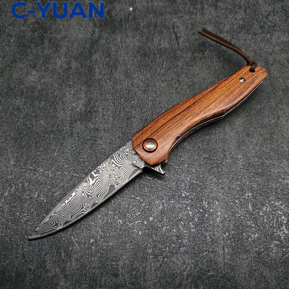 Pisau Lipat SPRCE Damascus Blade Folding Knife EDC Outdoor Camping Survival Tajam Kuat Premium