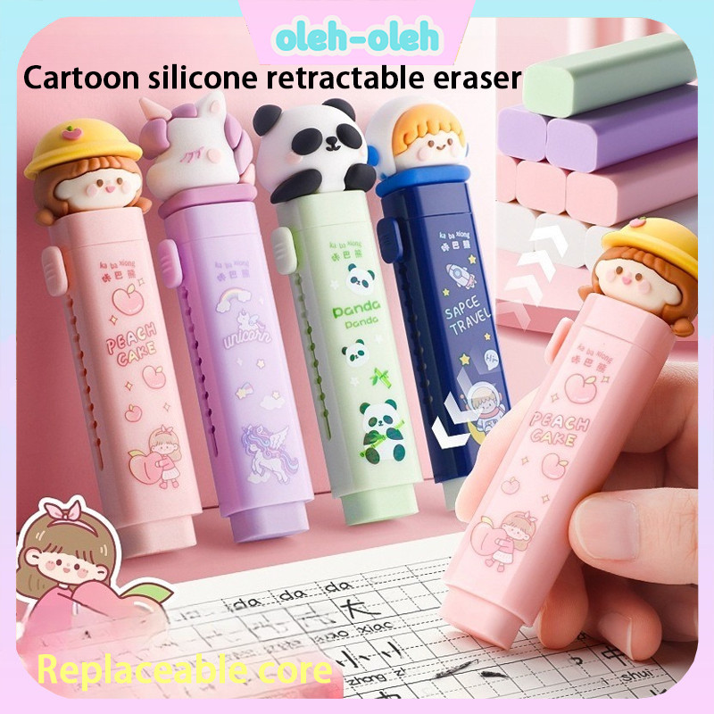 2PCS Penghapus Geser Karakter Kartun 3D/Penghapus Otomatis/Penghapus Pensil Anak
