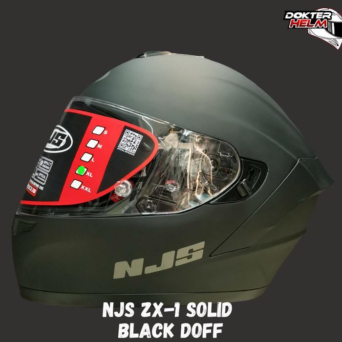 NJS ZX-1 ZX1 SOLID DOUBLE VISOR FULLFACE HELMET MURAH - BLACK DOFF, XL