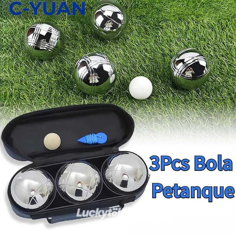 Bola Petanque 3pcs Set Stainless Steel Boule Premium Kompetisi Latihan Rekreasi Keluarga Teman Dilen