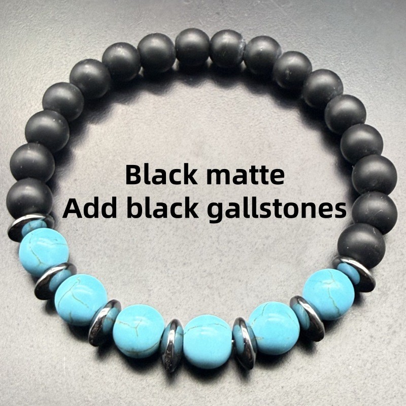 8Mm bodoh hitam buram batu biru biru pirus hitam aksesoris batu empedu gelang.